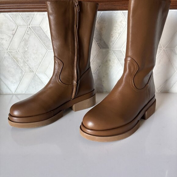 Paloma Barcelo Size 37/6.5 Brown Leather Tall Ankle Boot with Zipper - Picture 4 of 12